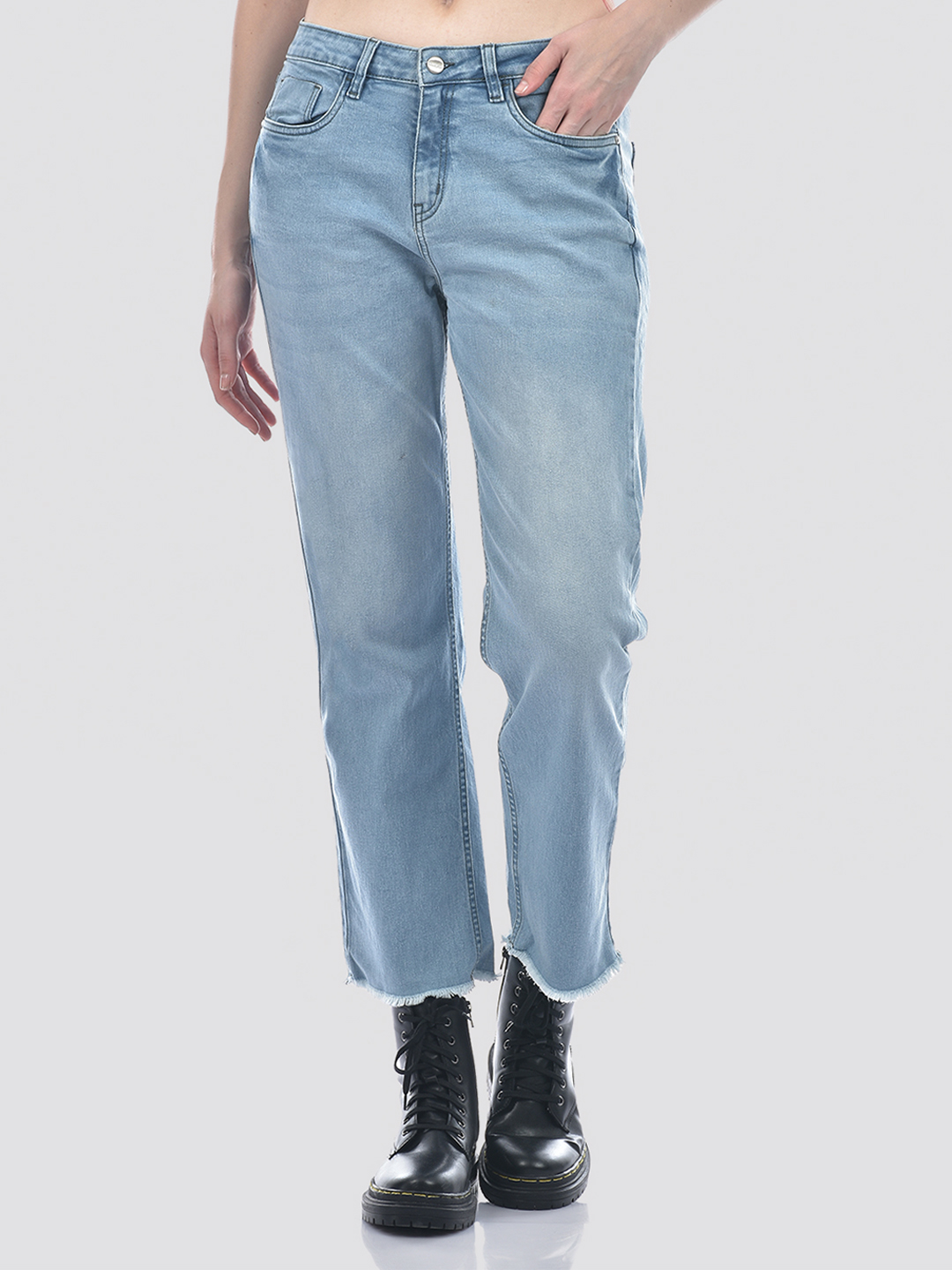 Numero Uno Women Charcoal Blue Straight Fit Sustainable Jeans